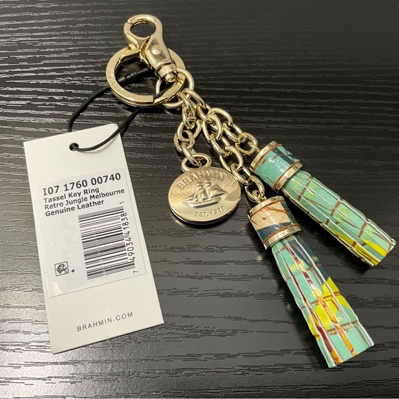 Brahmin Tassel Key Ring RETRO JUNGLE MELBOURNE Leather Purse Charm NWT - Picture 1 of 5